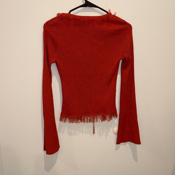 Women's Orange Tie-Front Sweater - Picture 5 of 5